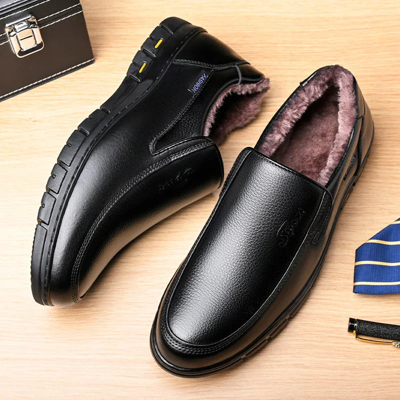 Zapatos de vestir sin cordones de cuero genuino